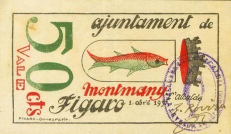 Аверс банкноты 50 сантимов Монмани-Фигаро (Испания) 1937 года