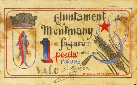 Аверс банкноты 1 peseta Montmagny-Figaro (Hiszpania) 1937