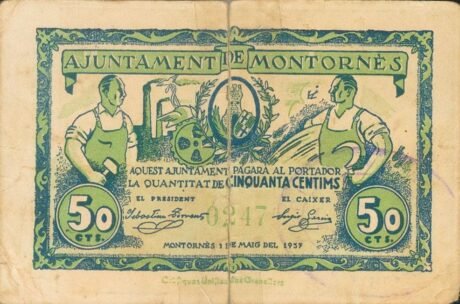 Аверс банкноты 50 centymów Montornes (Hiszpania) 1937