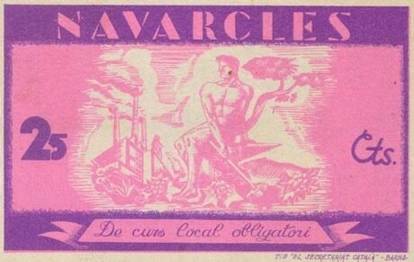 Реверс банкноты 25 сантимов Наварклеса (Испания) 1937 года