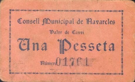 Аверс банкноты 1 peseta Navarcles (Hiszpania) 1937