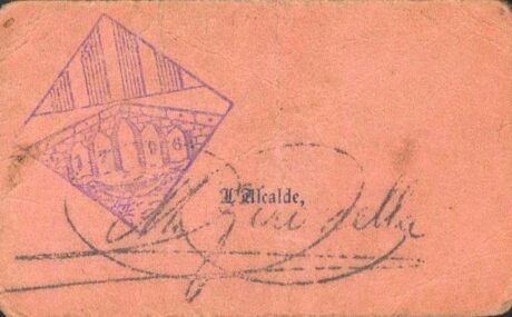 Реверс банкноты 1 peseta Navarcles (Hiszpania) 1937