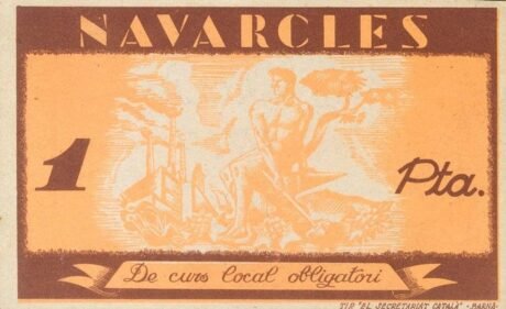Реверс банкноты 1 peseta Navarcles (Hiszpania) 1937