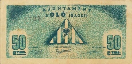 Аверс банкноты 50 сантимов Оло (Испания) 1937 года