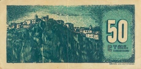 Реверс банкноты 50 сантимов Оло (Испания) 1937 года