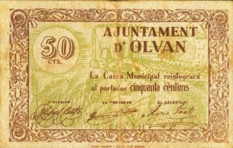 Аверс банкноты 50 centymów Olvan (Hiszpania) 1937