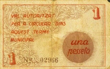 Реверс банкноты 1 peseta Olvan (Spain) 1937