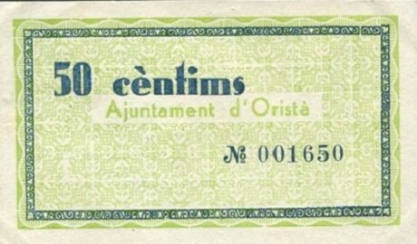 Реверс банкноты 50 centymów Orista (Hiszpania) 1937
