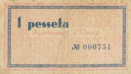 Реверс банкноты 1 песета Ориста (Испания) 1937 года