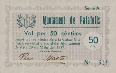 Аверс банкноты 50 centymów Palafolls (Hiszpania) 1937