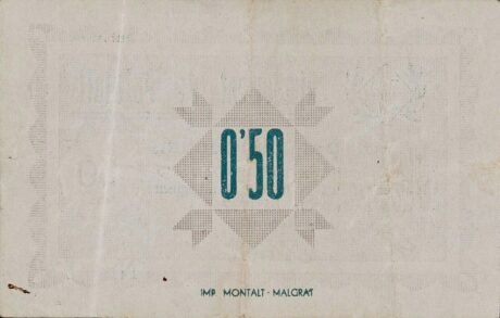 Реверс банкноты 50 centymów Palafolls (Hiszpania) 1937