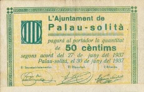 Аверс банкноты 50 centymów Palau-solita (Hiszpania) 1937