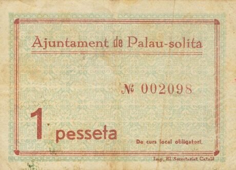 Реверс банкноты 1 peseta Palau Solita (Hiszpania) 1937
