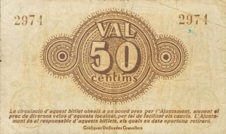 Реверс банкноты 50 centymów Palautordera (Hiszpania)