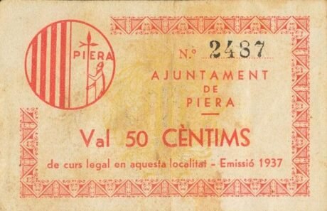 Аверс банкноты 50 centymów Pierre (Hiszpania) 1937
