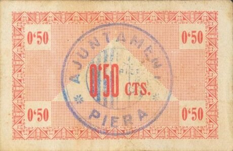 Реверс банкноты 50 centymów Pierre (Hiszpania) 1937