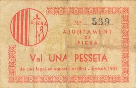 Аверс банкноты 1 peseta Pierre (Hiszpania) 1937