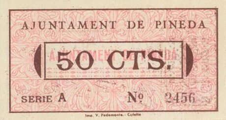 Реверс банкноты 50 сантимов Пинеда (Испания) 1937 года