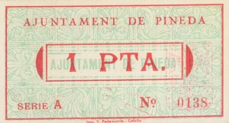 Реверс банкноты 1 Peseta Pineda (Hiszpania) 1937