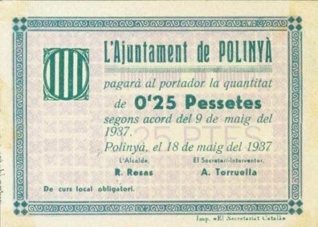 Аверс банкноты 0,25 peset Polinha (Hiszpania) 1937