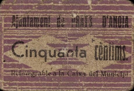 Аверс банкноты 50 сентимо Пратс д'Анойя (Испания) 1937 года