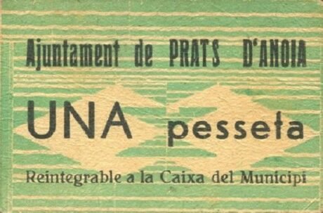 Аверс банкноты 1 peseta Prats d'Anoia (Hiszpania) 1937