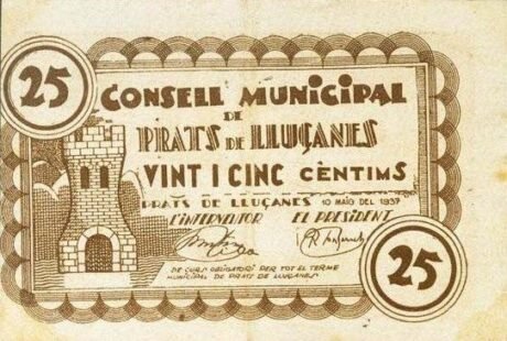 Аверс банкноты 25 centymów Prats de Lusanes (Hiszpania) 1937