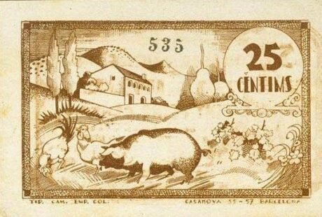 Реверс банкноты 25 centymów Prats de Lusanes (Hiszpania) 1937