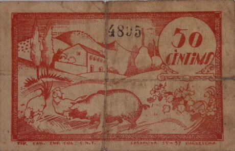 Реверс банкноты 50 centymów Prats de Lusanes (Hiszpania) 1937