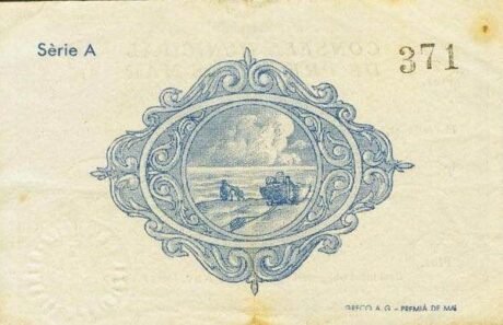 Реверс банкноты 2 pesety Premià de Mar (Hiszpania) 1937