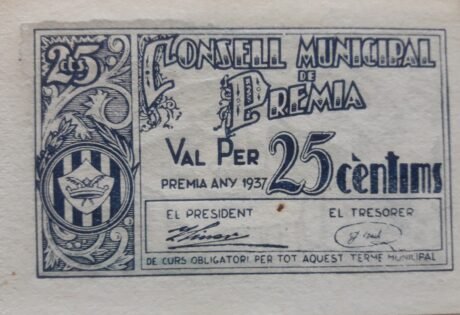 Аверс банкноты Nagroda 25 centimo (Hiszpania) 1937