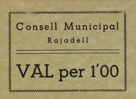 Аверс банкноты 1 песета Раджадель (Испания) 1937 года