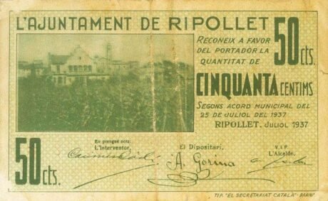 Аверс банкноты 50 centymów Ripolle (Hiszpania) 1937