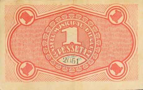 Реверс банкноты 1 peseta Ripollet (Hiszpania) 1937