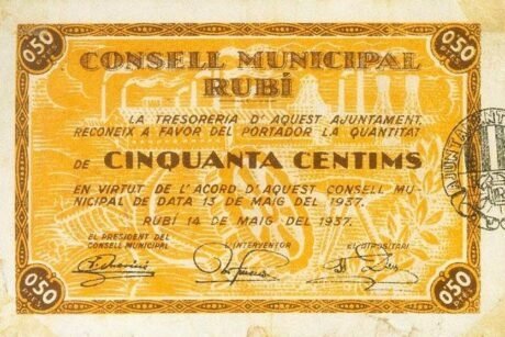 Аверс банкноты 50 centymów rubinów (Hiszpania) 1937