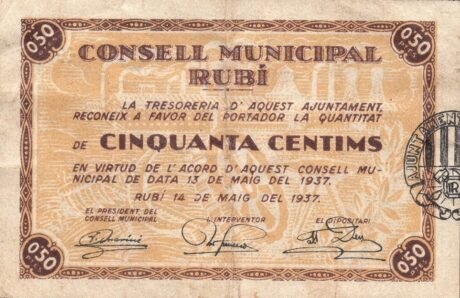 Аверс банкноты 50 centymów rubinów (Hiszpania) 1937