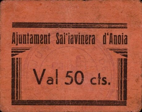 Аверс банкноты 50 сантимов Саллавинера д'Анойя (Испания)