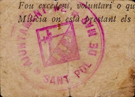 Аверс банкноты 50 сантимов Сан-Поль-де-Мар (Испания)