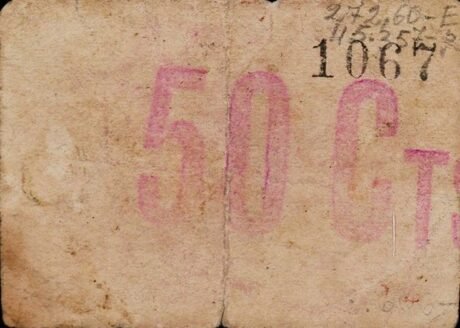 Реверс банкноты 50 сантимов Сан-Поль-де-Мар (Испания)