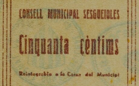 Аверс банкноты 50 сантимов Сесгейолес (Испания)
