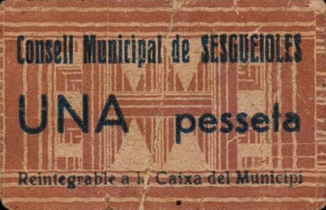 Аверс банкноты 1 песета Сесгейолес (Испания)