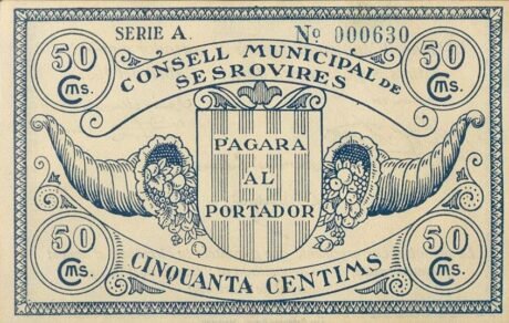 Аверс банкноты 50 centymów Sesrovires (Hiszpania) 1937