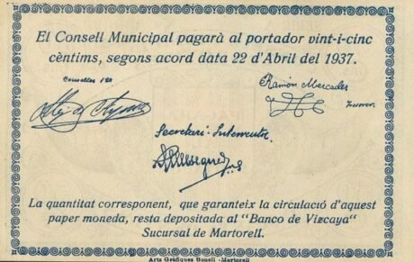 Реверс банкноты 50 centymów Sesrovires (Hiszpania) 1937