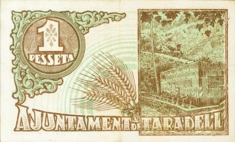 Реверс банкноты 1 peseta Taradel (Spain)
