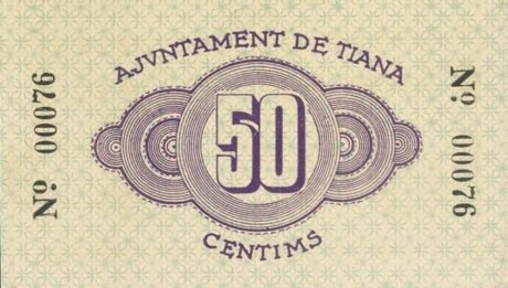 Реверс банкноты 50 centymów Tiana (Hiszpania) 1937