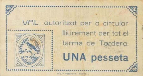 Реверс банкноты 1 песета Тордера (Испания) 1937 года