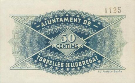 Реверс банкноты 50 centymów Torrelles de Llobregat (Hiszpania) 1937