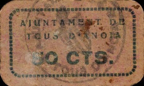 Аверс банкноты 50 сантимов Тус д'Анойя (Испания)