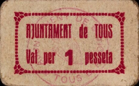 Аверс банкноты 1 песета Тус д'Анойя (Испания)