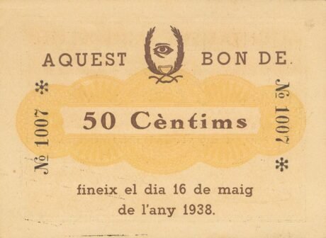 Реверс банкноты 50 centymów Ulastrell (Hiszpania) 1937